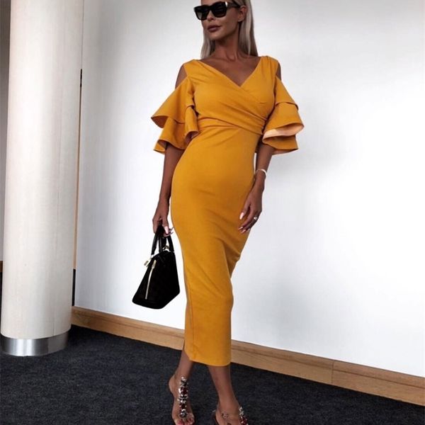 women summer ladies bodycon dresses short sleeve midi dress elegant ol penicl ruffles package hip vestidos plus 210517, Black;gray
women summer ladies bodycon dresses short sleeve midi dress elegant ol penicl ruffles package hip vestidos plus 210517, Black;gray
