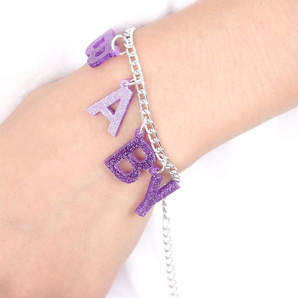 charm bracelets 6 colors acrylic glitter letter baby for women fashion jewelry girl's cute accessories, Golden;silver
charm bracelets 6 colors acrylic glitter letter baby for women fashion jewelry girl's cute accessories, Golden;silver