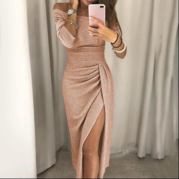 evening women dress party dresses off shoulder 3 4 sleeve high waist split maxi club spring summer clothes, Black;gray
evening women dress party dresses off shoulder 3 4 sleeve high waist split maxi club spring summer clothes, Black;gray