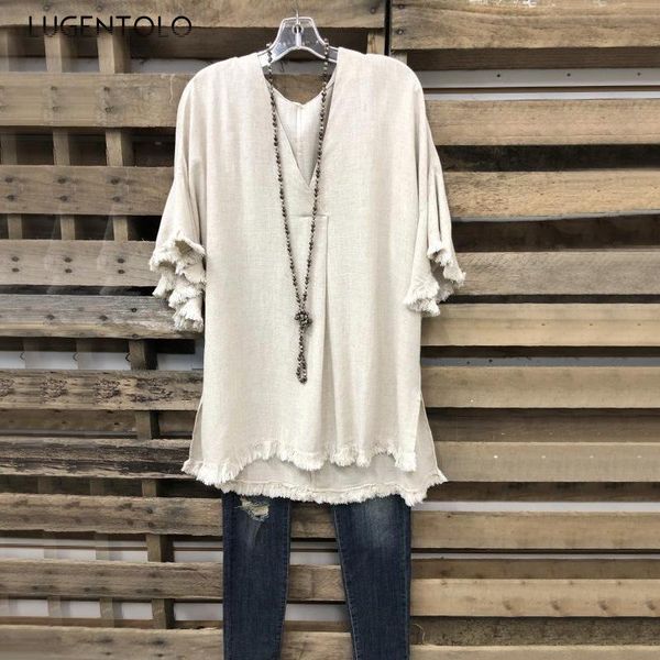women's t-shirt lugentolo women autumn loose casual female solid tassel splicing half sleeve tshirt v-neck plus size t-shirts, White
women's t-shirt lugentolo women autumn loose casual female solid tassel splicing half sleeve tshirt v-neck plus size t-shirts, White