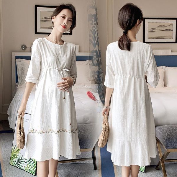 maternity dresses 2021 korean style fashion embroidery cotton dress summer flower pattern loose, White
maternity dresses 2021 korean style fashion embroidery cotton dress summer flower pattern loose, White