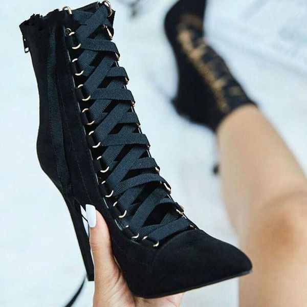 mujer primavera gladiador botas cortas correas puntiagudas con cordones zapatos 12cm heel fashion shoes dress, Black
mujer primavera gladiador botas cortas correas puntiagudas con cordones zapatos 12cm heel fashion shoes dress, Black