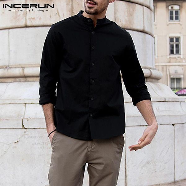 men's casual shirts men blouse solid comfortable color 2021 long-sleeved shirt button leisure collarless formal dress s-3xl incerun, White;black
men's casual shirts men blouse solid comfortable color 2021 long-sleeved shirt button leisure collarless formal dress s-3xl incerun, White;black
