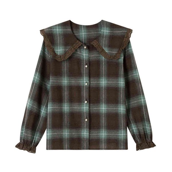 women chic brown green turn down collar long sleeve shirt blouse button spring autumn lace plaid b0734 210514, White
women chic brown green turn down collar long sleeve shirt blouse button spring autumn lace plaid b0734 210514, White