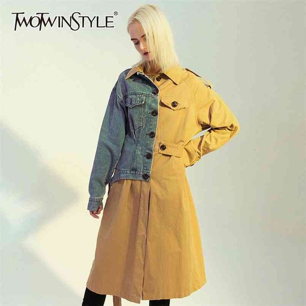 casual patchwork denim windbreaker for women lapel long sleeve back split korean windbreakers female fashionable 210524, Tan;black
casual patchwork denim windbreaker for women lapel long sleeve back split korean windbreakers female fashionable 210524, Tan;black