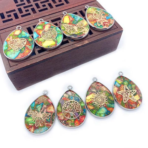 charms turquoise pendant natural stone drop-shaped edging color stitching diy jewelry making supplies chinese fashion retro, Bronze;silver
charms turquoise pendant natural stone drop-shaped edging color stitching diy jewelry making supplies chinese fashion retro, Bronze;silver