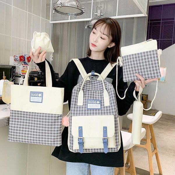 school bags 5 pcs set simple teenager girls schoolbag plaid printing women backpack for canvas backbag rucksack
school bags 5 pcs set simple teenager girls schoolbag plaid printing women backpack for canvas backbag rucksack