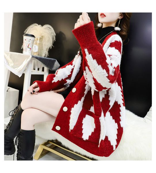 sweaters knit sweater jacket women autumn and winter fashion loose cardigan thick temperament trend, White;black
sweaters knit sweater jacket women autumn and winter fashion loose cardigan thick temperament trend, White;black