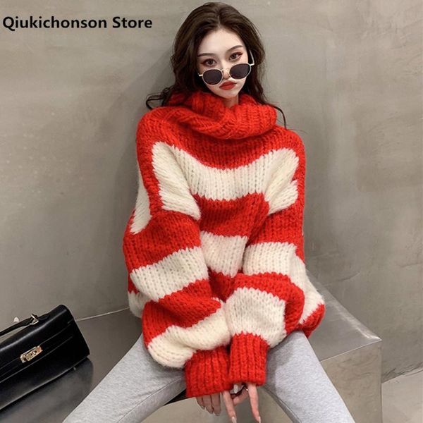 women's sweaters autumn winter thick turtleneck sweater women korean fashion lazy wind oversized jumpers wide striped knitted pullovers, White;black
women's sweaters autumn winter thick turtleneck sweater women korean fashion lazy wind oversized jumpers wide striped knitted pullovers, White;black