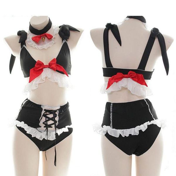 bras sets women kawaii bowknot maid cosplay uniform lingerie set v-neck bra cross strappy panties with chocker ruffles lace nightwear, Red;black
bras sets women kawaii bowknot maid cosplay uniform lingerie set v-neck bra cross strappy panties with chocker ruffles lace nightwear, Red;black