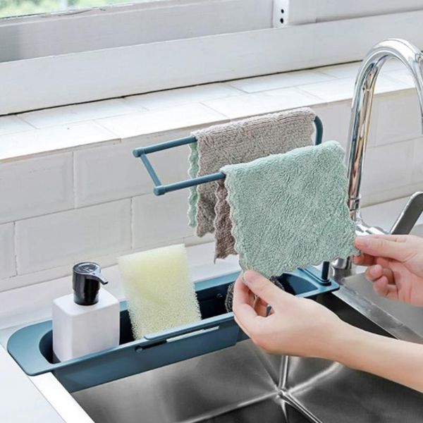 hooks & rails expandable dish rack drainer sink sponge holder rag hanger plastic adjustable drying kitchen accessories organizer