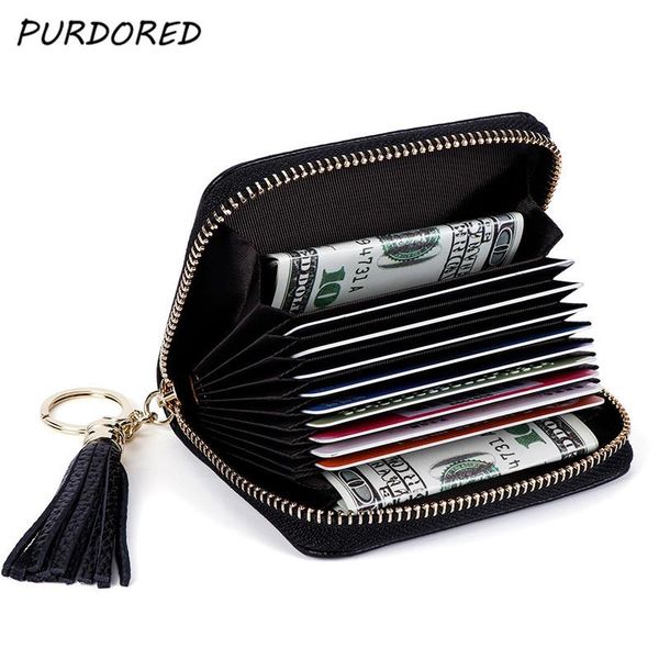 card holders purdored 1pc tassel holder solid women genuine leather zipper business pocket case, Brown;gray
card holders purdored 1pc tassel holder solid women genuine leather zipper business pocket case, Brown;gray