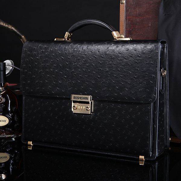 lock code busins bag ostrich pattern men's hand leather msenger office
