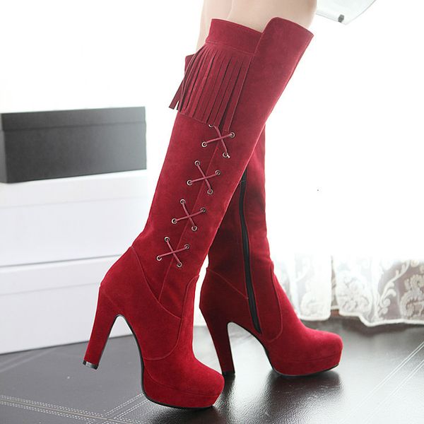 size 33 to 43 christmas fashion luxury designer women shoes red winter tassels knee high boots platform chunky heels, Black
size 33 to 43 christmas fashion luxury designer women shoes red winter tassels knee high boots platform chunky heels, Black