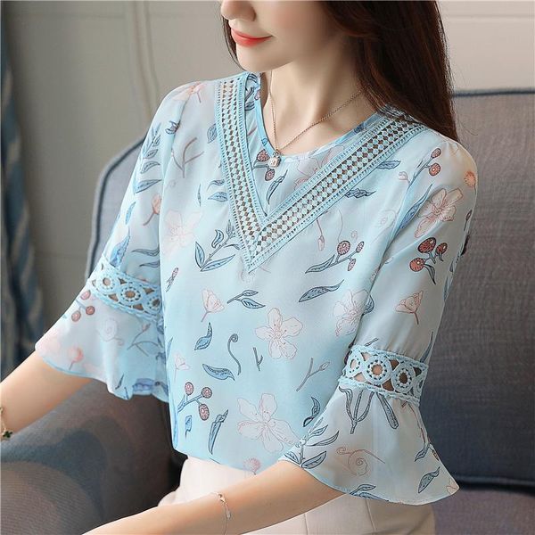 women's blouses & shirts womens and blouse shirt women floral long sleeve chiffon elegant v neck clothes blusas femininas, White
women's blouses & shirts womens and blouse shirt women floral long sleeve chiffon elegant v neck clothes blusas femininas, White