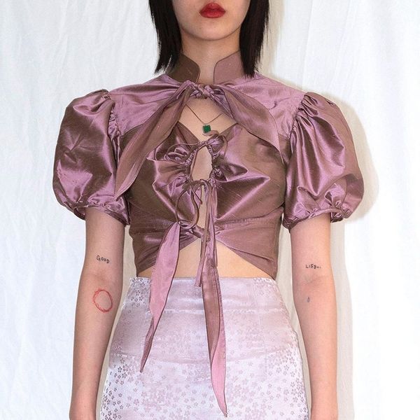 women's purple blouses ins super irregular hollow out lace up design shirt femme short puff sleeve chic club blusa 210419, White
women's purple blouses ins super irregular hollow out lace up design shirt femme short puff sleeve chic club blusa 210419, White