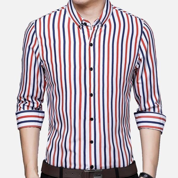 men's casual shirts 2021 arrival shirt white based vertical striped pattern long sleeve with polyester spandex material and square coll, White;black
men's casual shirts 2021 arrival shirt white based vertical striped pattern long sleeve with polyester spandex material and square coll, White;black
