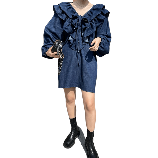 denim dress puff sleeve mini short summer ruffled v-neck stitching loose lace girls doll d3025 casual dresses, Black;gray
denim dress puff sleeve mini short summer ruffled v-neck stitching loose lace girls doll d3025 casual dresses, Black;gray