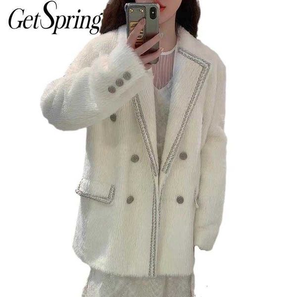 getspring women woolen coat vintage white double breasted woman s autumn winter all match loose jackets 210601, Black
getspring women woolen coat vintage white double breasted woman s autumn winter all match loose jackets 210601, Black