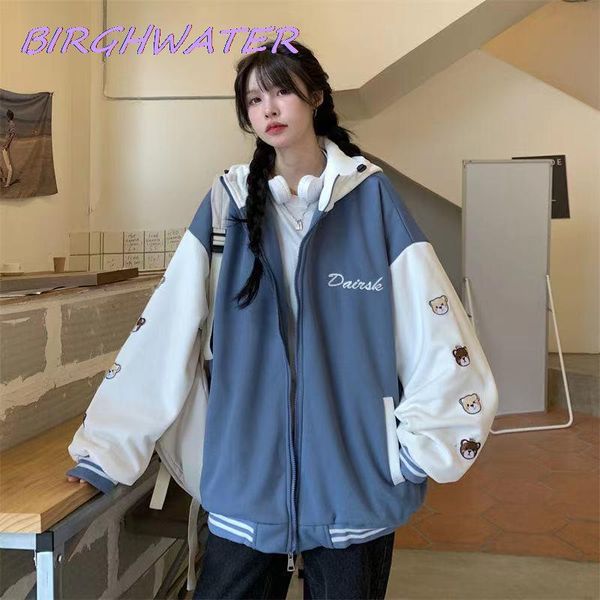women's jackets blue print casual loose jacket fashion baseball hooded women coat 2021 autumn winter sports style, Black;brown
women's jackets blue print casual loose jacket fashion baseball hooded women coat 2021 autumn winter sports style, Black;brown