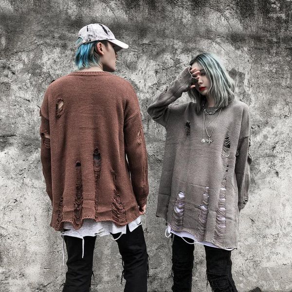 men's sweaters solid color hole pullover sweater round neck casual loose couple pull homme streetwear hombre men1, White;black
men's sweaters solid color hole pullover sweater round neck casual loose couple pull homme streetwear hombre men1, White;black