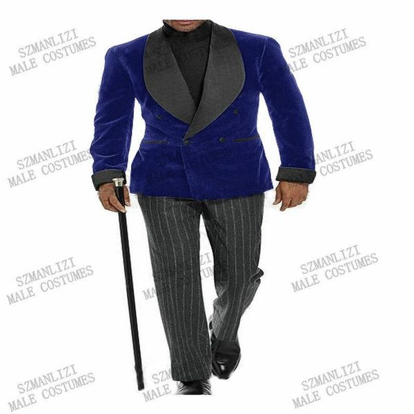 morning dinner party grey stripe pant men suit custom double breasted royal blue velvet blazer groom wedding tuxedo men's suits & blaze, White;black
morning dinner party grey stripe pant men suit custom double breasted royal blue velvet blazer groom wedding tuxedo men's suits & blaze, White;black
