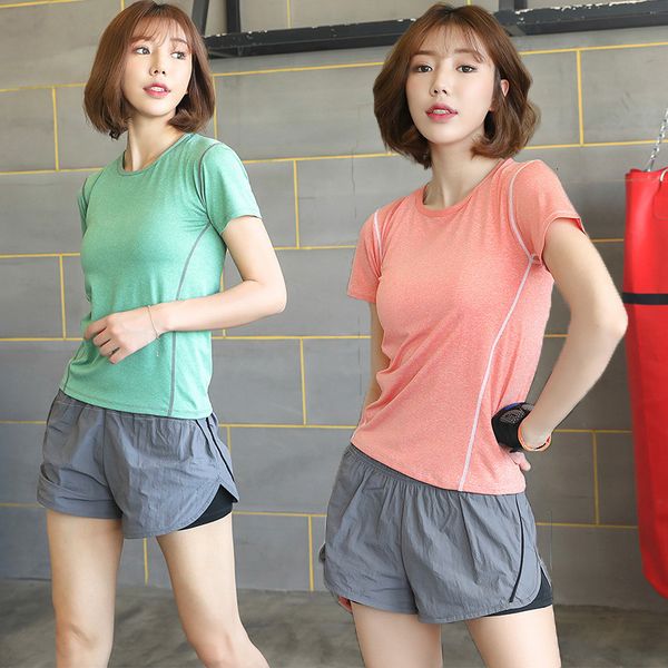 women's tracksuits summer yoga fitness suit sports suit tight short sleeve t-shirt casual fake two shorts, Gray
women's tracksuits summer yoga fitness suit sports suit tight short sleeve t-shirt casual fake two shorts, Gray