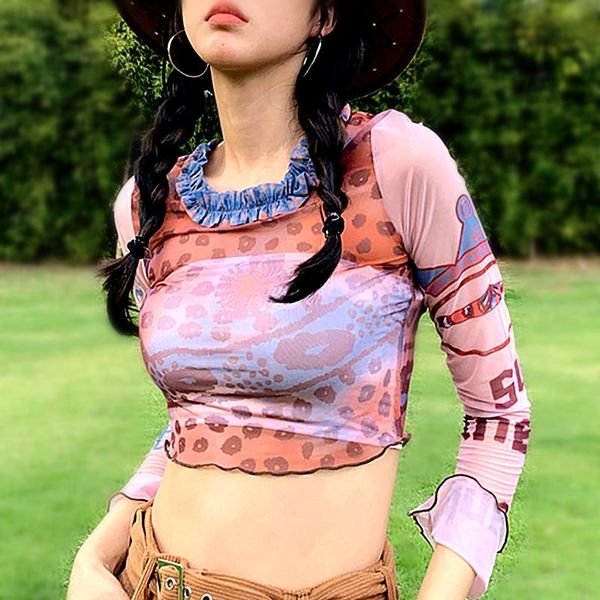 women's t-shirt summer mesh crop long flare sleeve t shirts women letters leopard florals vintage print streetwear ruffles ns618, White
women's t-shirt summer mesh crop long flare sleeve t shirts women letters leopard florals vintage print streetwear ruffles ns618, White
