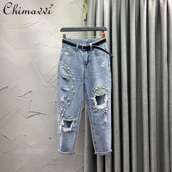women's jeans heavy beads beggar ripped for women 2021 spring/summer high waist slimming harem pants fashionable elegant trousers, Blue
women's jeans heavy beads beggar ripped for women 2021 spring/summer high waist slimming harem pants fashionable elegant trousers, Blue