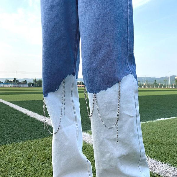 women's jeans 2021 summer section dyed two-color denim pants metal chain decoration, Blue
women's jeans 2021 summer section dyed two-color denim pants metal chain decoration, Blue