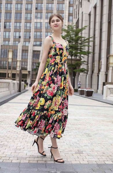 fashion a line runway spaghetti strap long women's floral print elegant beach party es summer, Black;gray
fashion a line runway spaghetti strap long women's floral print elegant beach party es summer, Black;gray