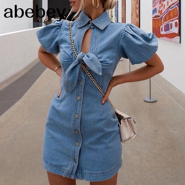 hollow out knot tie blue denim dress elegant puff short sleeve bodycon jeans dress street wear women summer dress, Black;gray
hollow out knot tie blue denim dress elegant puff short sleeve bodycon jeans dress street wear women summer dress, Black;gray