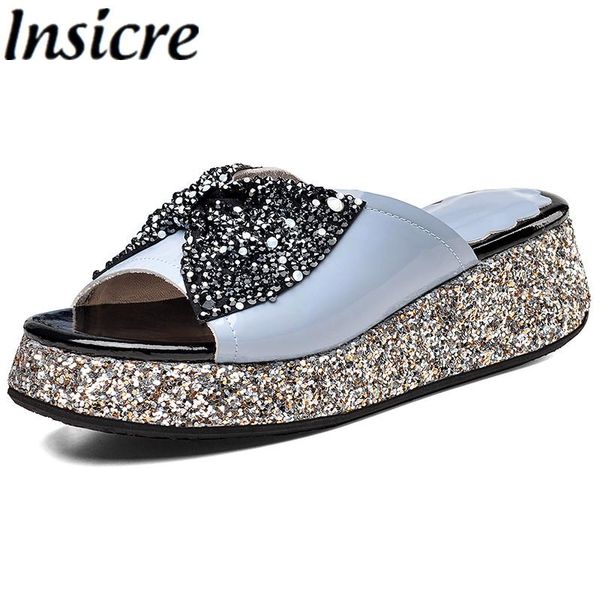 slippers insicre 2021 summer crystal women patent leather wedges butterfly knot platform girl casual shoes blue peep toe sandals, Black
slippers insicre 2021 summer crystal women patent leather wedges butterfly knot platform girl casual shoes blue peep toe sandals, Black