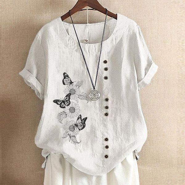 women's t-shirt casual summer round neck loose butterfly printed cotton t shirt button plus size short sleeve tee d7, White
women's t-shirt casual summer round neck loose butterfly printed cotton t shirt button plus size short sleeve tee d7, White