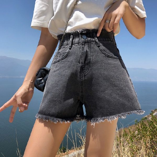 women's high waist shorts 2020 new korean summer wear hole jeans loose student versatile a-line pants, White;black
women's high waist shorts 2020 new korean summer wear hole jeans loose student versatile a-line pants, White;black