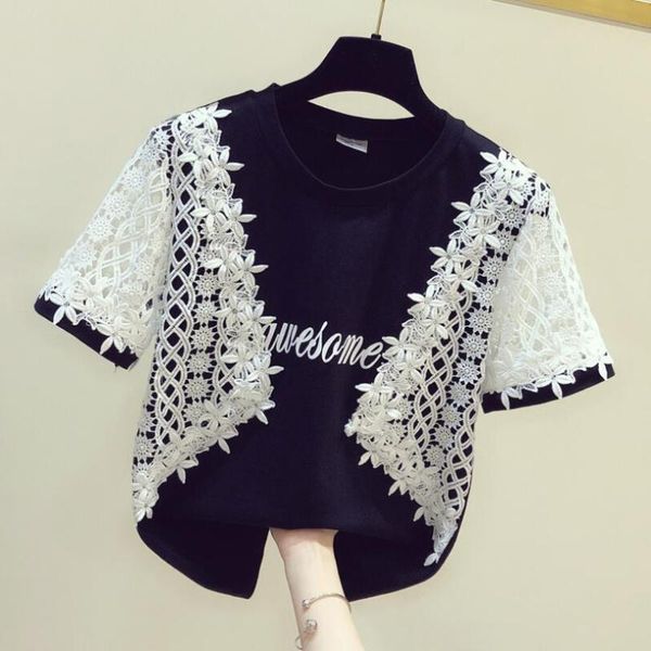 women's t-shirt 2021 women summer letter printing tshirt short-sleeve patchwork embroidery lace female cootn camisetas de mujer w69, White
women's t-shirt 2021 women summer letter printing tshirt short-sleeve patchwork embroidery lace female cootn camisetas de mujer w69, White