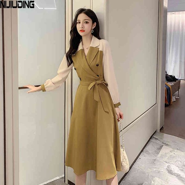 autumn long-sleeved dress lace waist slimming stitching suit collar knee fashionable and versatile 210514, Black;gray
autumn long-sleeved dress lace waist slimming stitching suit collar knee fashionable and versatile 210514, Black;gray