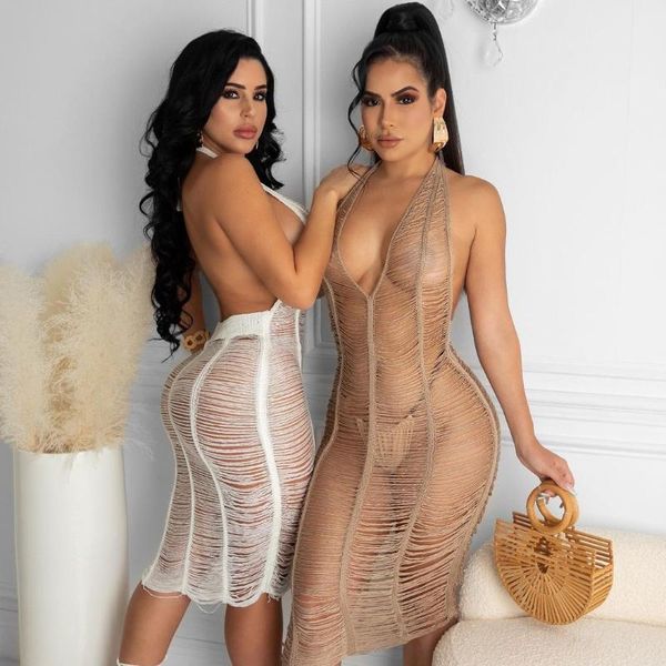women's swimwear 2021 selling open back halter midi dresses hollow out crochet knitted beach dress women summer vacation outfits, White;black
women's swimwear 2021 selling open back halter midi dresses hollow out crochet knitted beach dress women summer vacation outfits, White;black