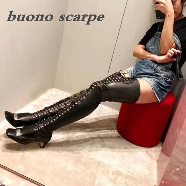 boots lace-up rivet high with winter thick square head t stage catwalk, Black
boots lace-up rivet high with winter thick square head t stage catwalk, Black