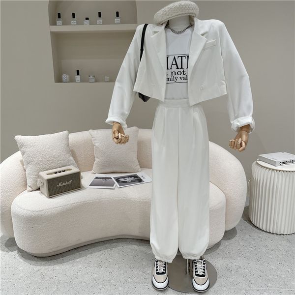 pant of two pieces spring summer niche fashion design short women's lapel suit jacket + corset waist tall thin pants, White
pant of two pieces spring summer niche fashion design short women's lapel suit jacket + corset waist tall thin pants, White