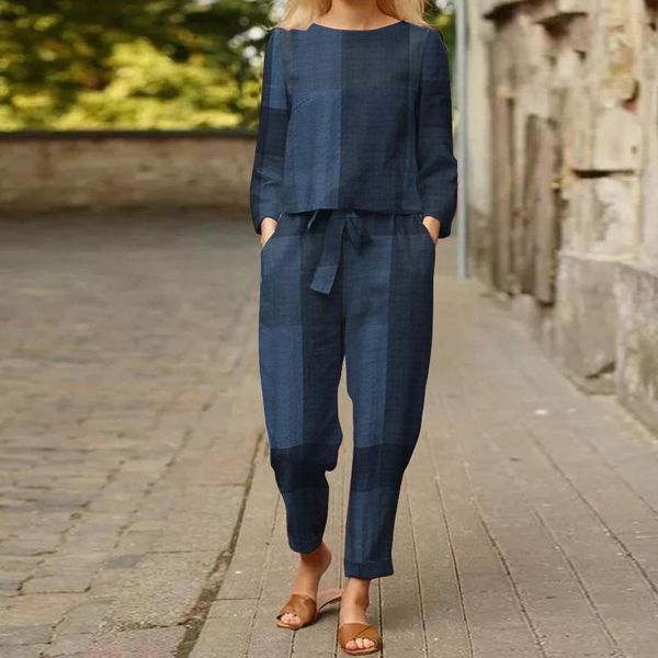 women's two piece pants elegant casual 2pcs women long sleeved plaid printed baggy blouse elastic waist pocket belted pant femme suit, White
women's two piece pants elegant casual 2pcs women long sleeved plaid printed baggy blouse elastic waist pocket belted pant femme suit, White