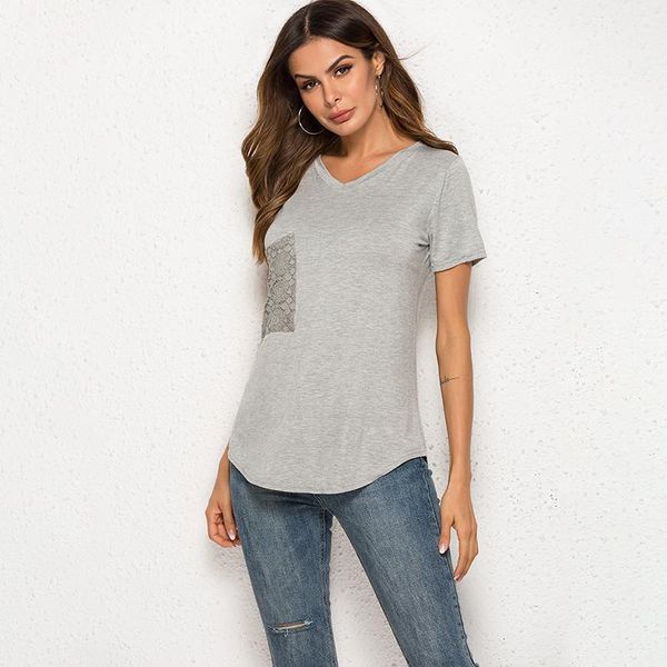 women's t-shirt lace pocket v-neck t shirt summer female casual short sleeve 2021 women basic t-shirts, White
women's t-shirt lace pocket v-neck t shirt summer female casual short sleeve 2021 women basic t-shirts, White