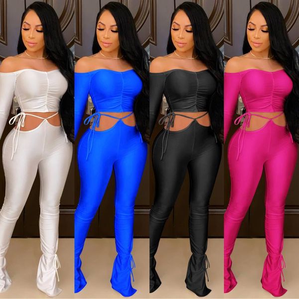 women's two piece pants spring autumn women set fashion slash collar bandage strapless sets streetwear skinny solid color clothing, White
women's two piece pants spring autumn women set fashion slash collar bandage strapless sets streetwear skinny solid color clothing, White