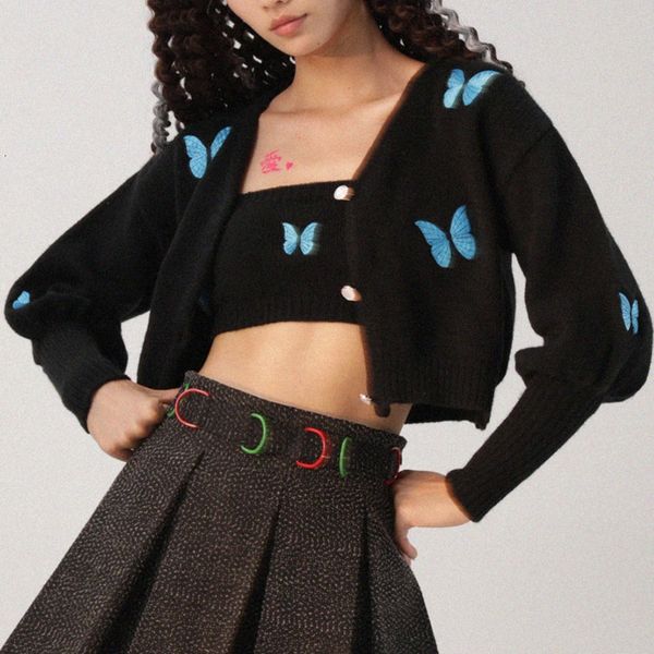 women's jackets vintage butterfly embroidered short knitted cardigans women v neck lantern sleeve single breasted sweater coat win, Black;brown
women's jackets vintage butterfly embroidered short knitted cardigans women v neck lantern sleeve single breasted sweater coat win, Black;brown