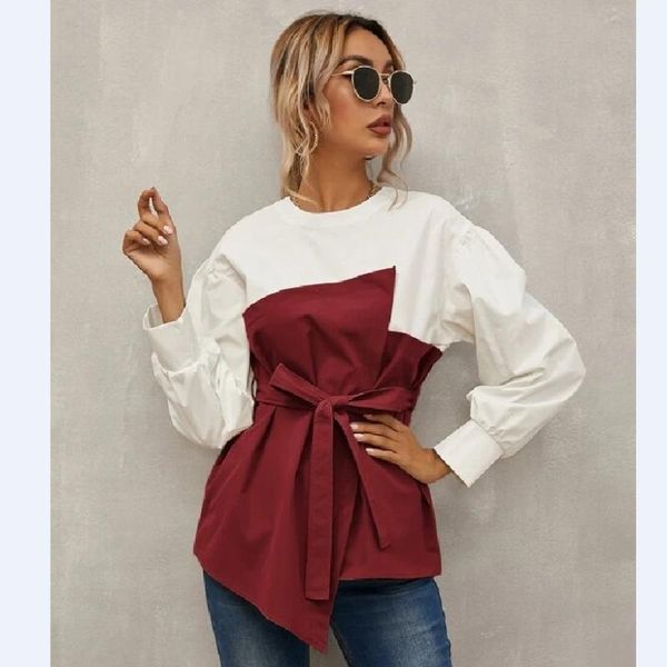 women's blouses & shirts round neck contrast blouse 2021 spring/autumn long-sleeved stitching fashion loose lantern sleeve shirt with b, White
women's blouses & shirts round neck contrast blouse 2021 spring/autumn long-sleeved stitching fashion loose lantern sleeve shirt with b, White