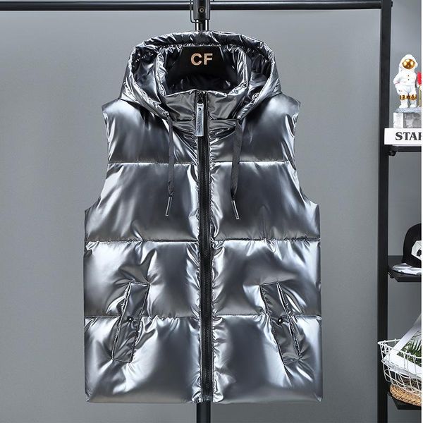 men's vests 2021 autumn winter cotton-padded shiny vest removable hat hood waistcoat warm sleeveless jacket zipper coat m-5xl, Black;white
men's vests 2021 autumn winter cotton-padded shiny vest removable hat hood waistcoat warm sleeveless jacket zipper coat m-5xl, Black;white