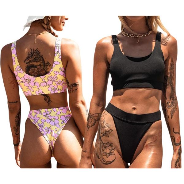 women's swimwear ladies summer split set adults women creative solid color/floral printing tank style backless bikini swimsuit, White;black
women's swimwear ladies summer split set adults women creative solid color/floral printing tank style backless bikini swimsuit, White;black