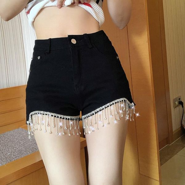 women's shorts 2021 spring summer rhinestone heavy tassels nail diamond beads high thin waist black denim women white jeans, White;black
women's shorts 2021 spring summer rhinestone heavy tassels nail diamond beads high thin waist black denim women white jeans, White;black