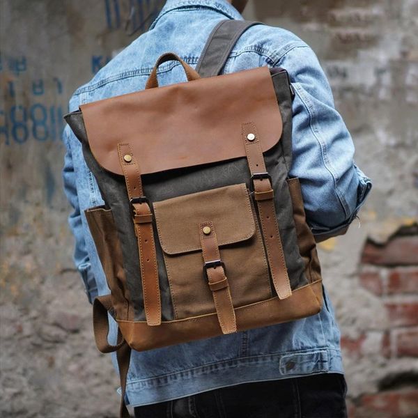 backpack vintage and contrast color oil wax waterproof travel canvas bag computer large capacity
backpack vintage and contrast color oil wax waterproof travel canvas bag computer large capacity