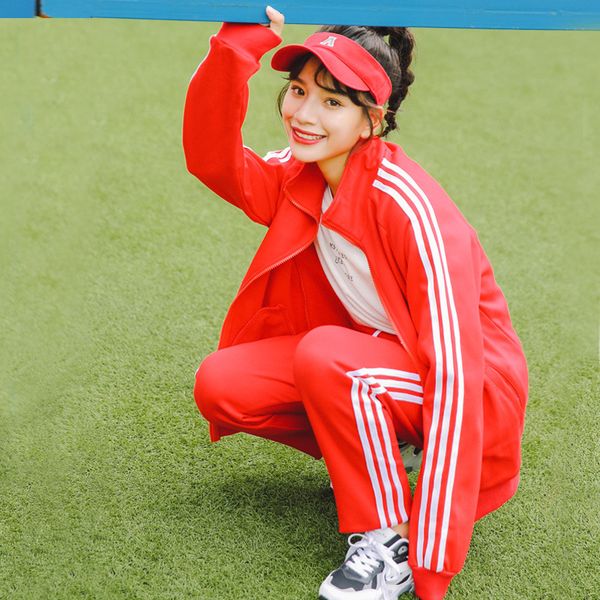 women's two piece pants female training 2 piece joint jacket with + elastic pants student suit casual sports clothes female fashion red, White
women's two piece pants female training 2 piece joint jacket with + elastic pants student suit casual sports clothes female fashion red, White